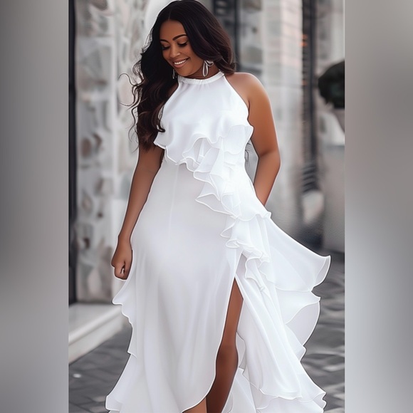 NWT XPLUSWEAR Elegant White Ruffle Evening Dress - Picture 8 of 9